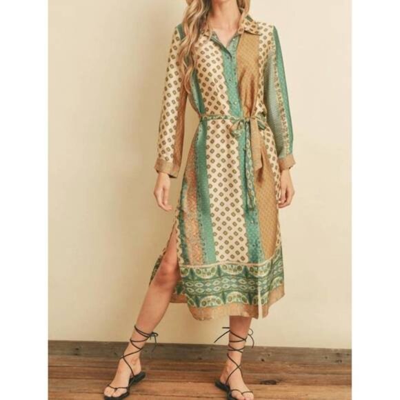 Dress Forum Dresses & Skirts - Dress Forum Sasha Border Print Satin Shirt Dress sz S